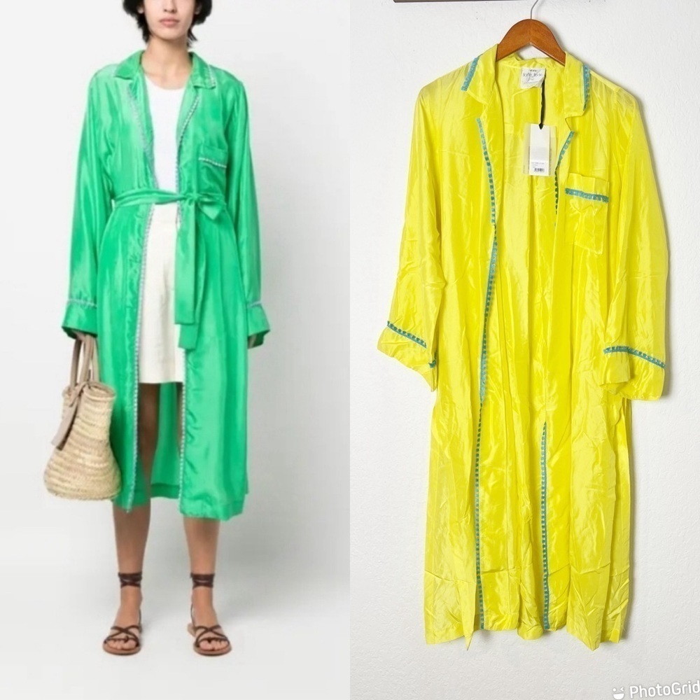 Forte Scalloped Trim Silk Coat In Yellow.